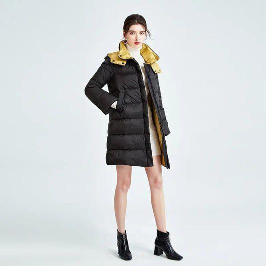 Stand collar hooded white duck down jacket Made by OLYX