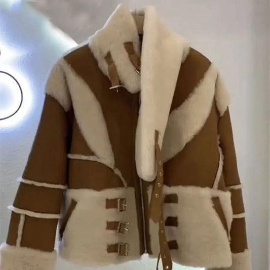 Small Women's Lambswool Coat With Fur Made by OLYX