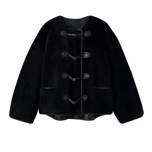 Autumn And Winter New Metal Leather Ring Fur Stitching Casual Fashionable Stylish Coat Made by OLYX