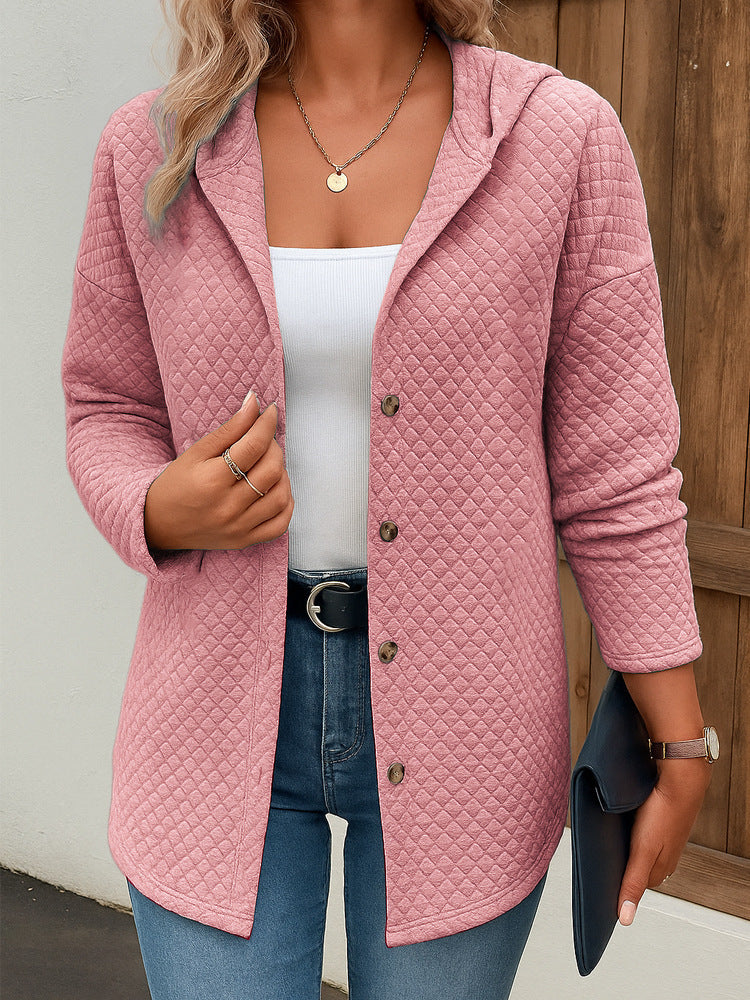 Women's Casual Loose Fashion Plaid Long Sleeve Cardigan Hoodie Coat