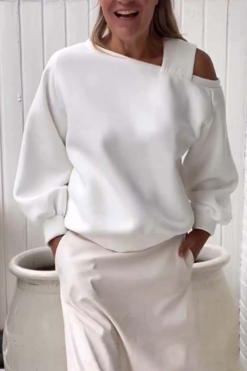 Casual Off-the-shoulder Loose Long-sleeved Fleece Sweatshirt