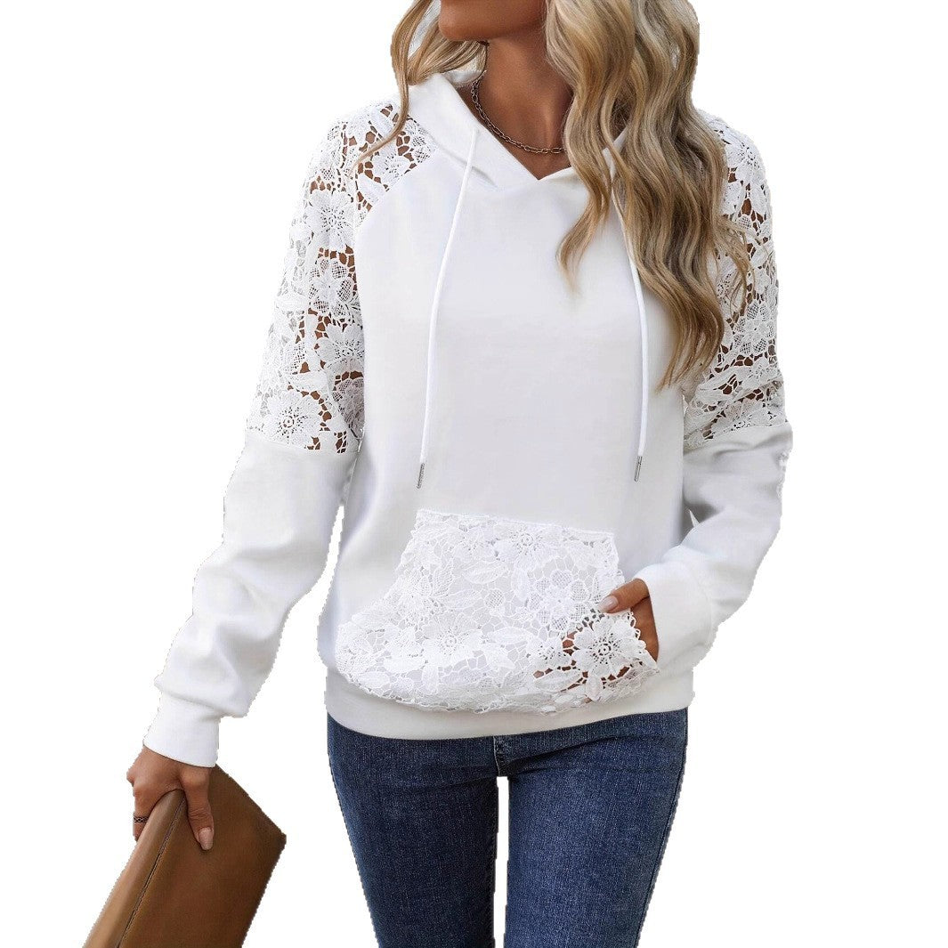 Solid Color Lace Stitching Long-sleeved Sweater