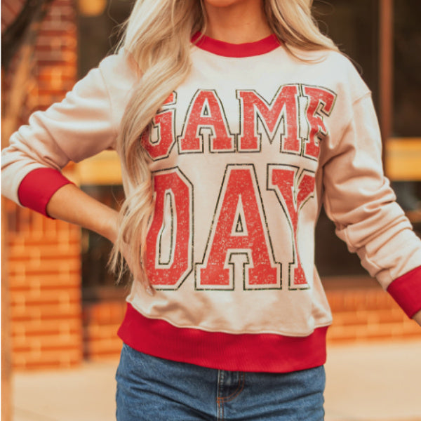 Letters And Graphics Striped Detail Loose Sweatshirt