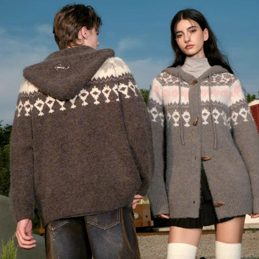 Knitted Hooded Cardigan Sweater Couple Thickened Sweater Coat Made by OLYX