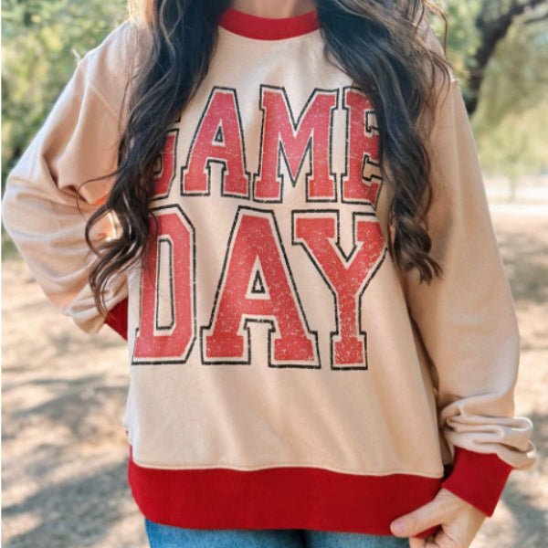 Letters And Graphics Striped Detail Loose Sweatshirt