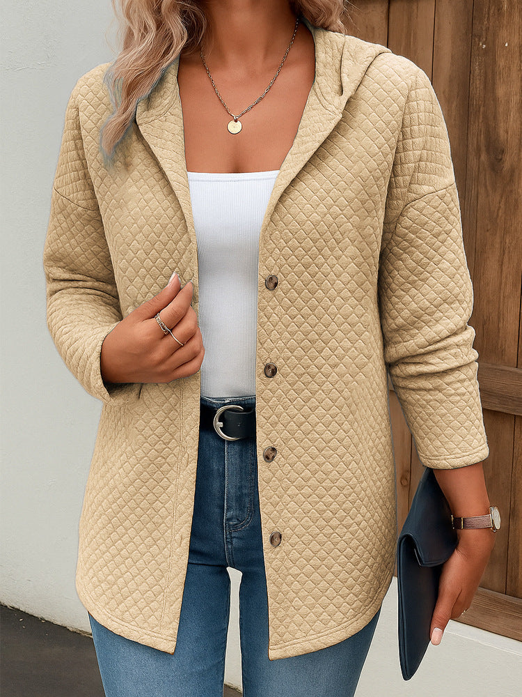 Women's Casual Loose Fashion Plaid Long Sleeve Cardigan Hoodie Coat