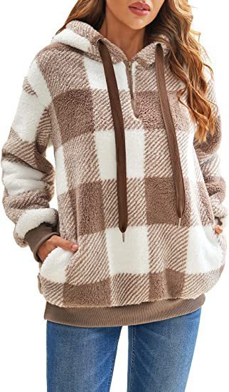 Long-sleeved Hooded Plaid Plush Sweatshirt
