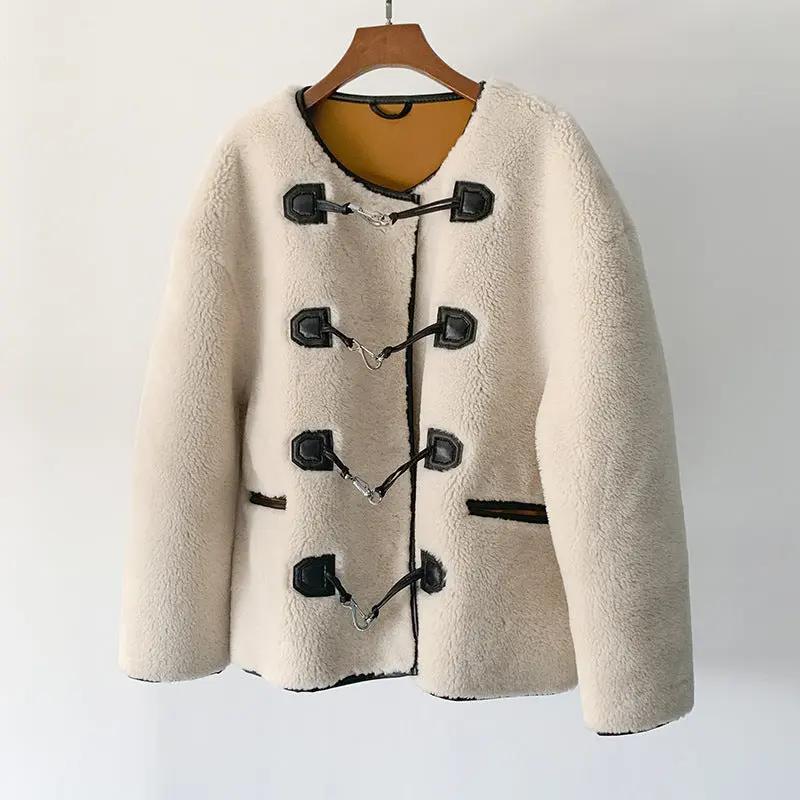 Autumn And Winter New Metal Leather Ring Fur Stitching Casual Fashionable Stylish Coat Made by OLYX