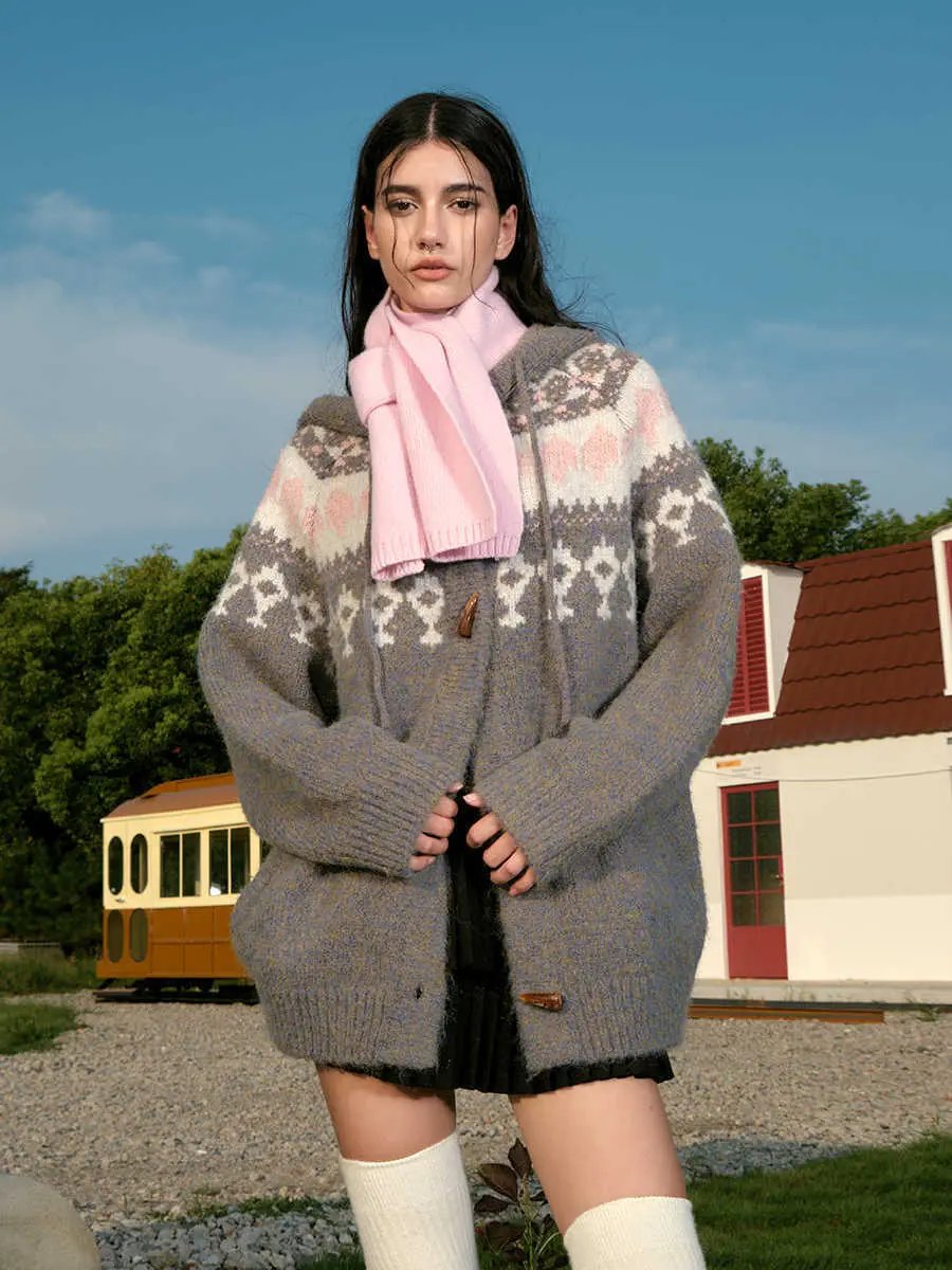 Knitted Hooded Cardigan Sweater Couple Thickened Sweater Coat Made by OLYX