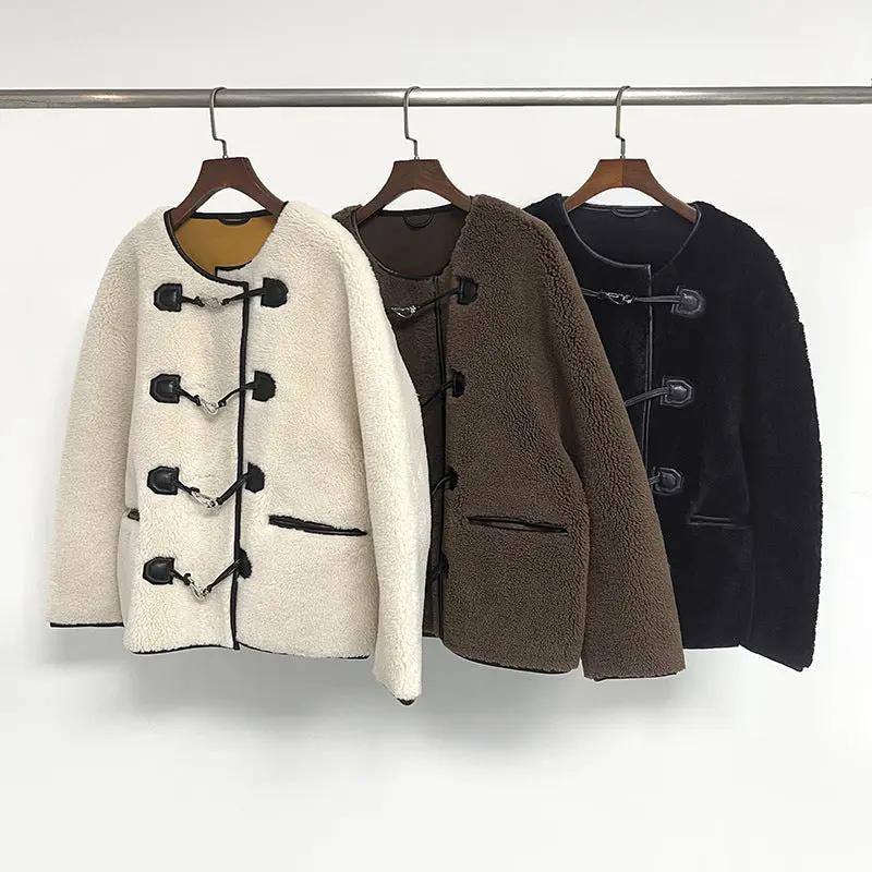 Autumn And Winter New Metal Leather Ring Fur Stitching Casual Fashionable Stylish Coat Made by OLYX