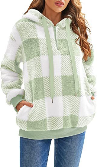 Long-sleeved Hooded Plaid Plush Sweatshirt