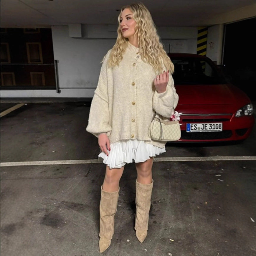 Crew Neck Casual Loose Thick Sweater Cardigan