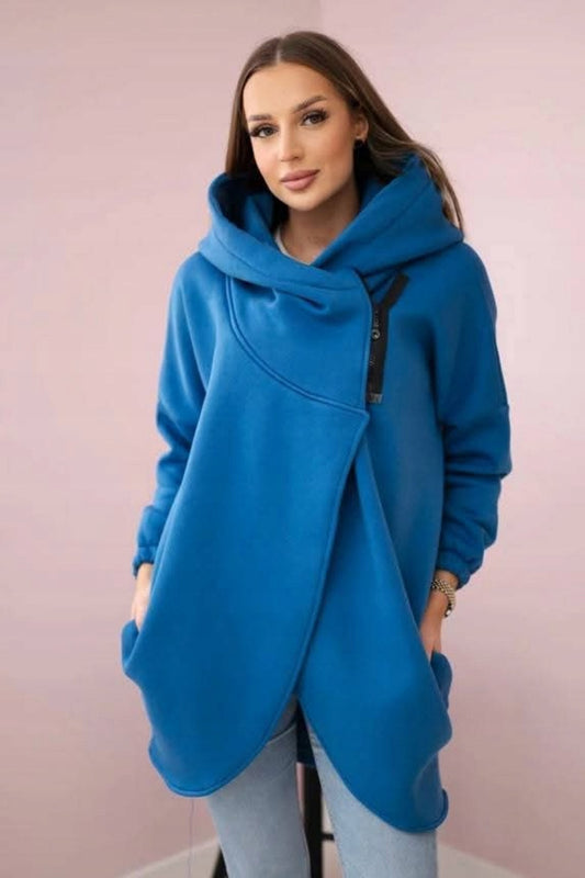 Hooded Sports Fleece Sweatshirt Casual Long-sleeved Zipper Jacket For Women Plus Size Solid Color Jacket