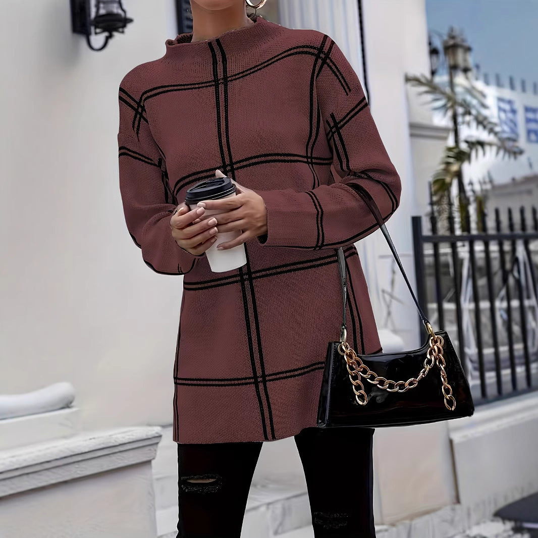 Plaid Casual All-match Round Neck Pullover Sweater