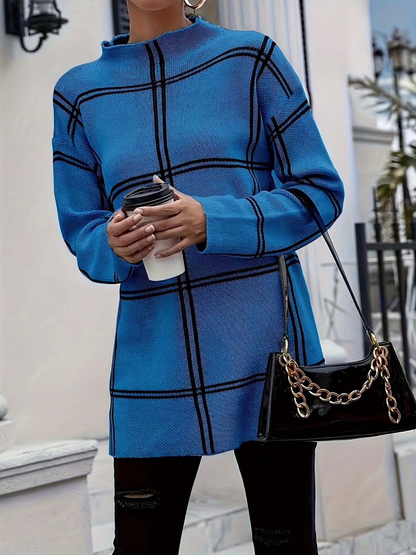 Plaid Casual All-match Round Neck Pullover Sweater