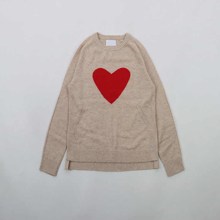 French Style Round Neck And Heart Pattern Long Sleeves