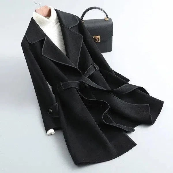 Western Style Contrast Color Mid-length Woolen Coat