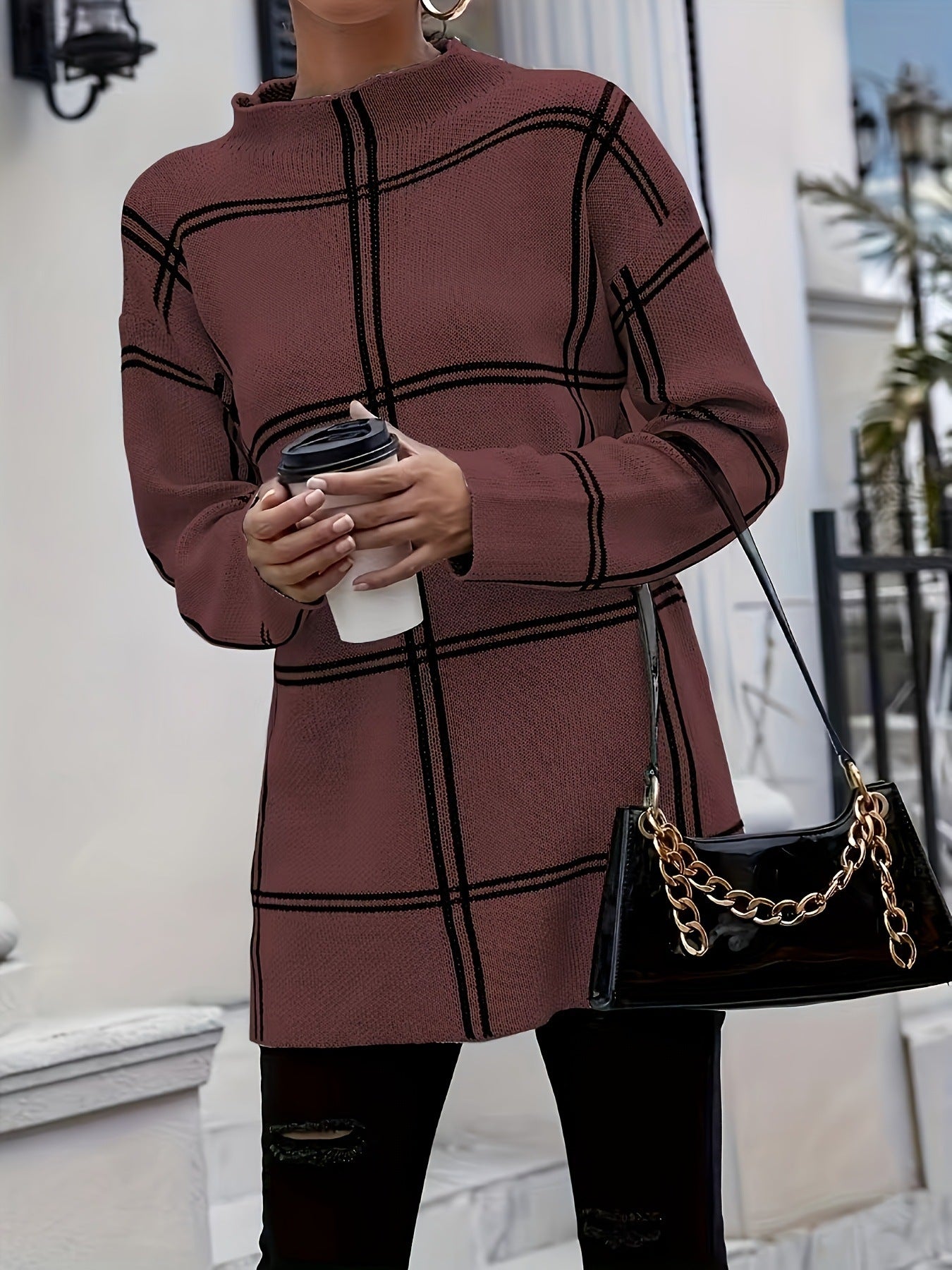Plaid Casual All-match Round Neck Pullover Sweater