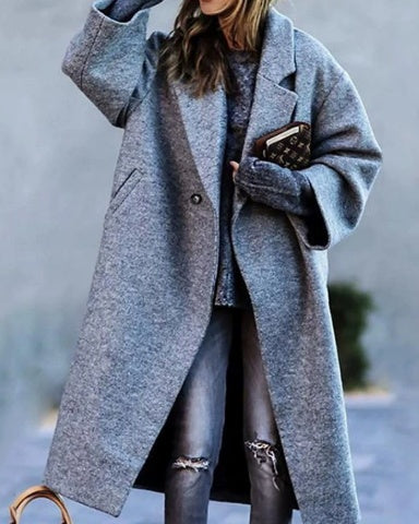 European And American Women's New Long Sleeved Large Woolen Overcoat