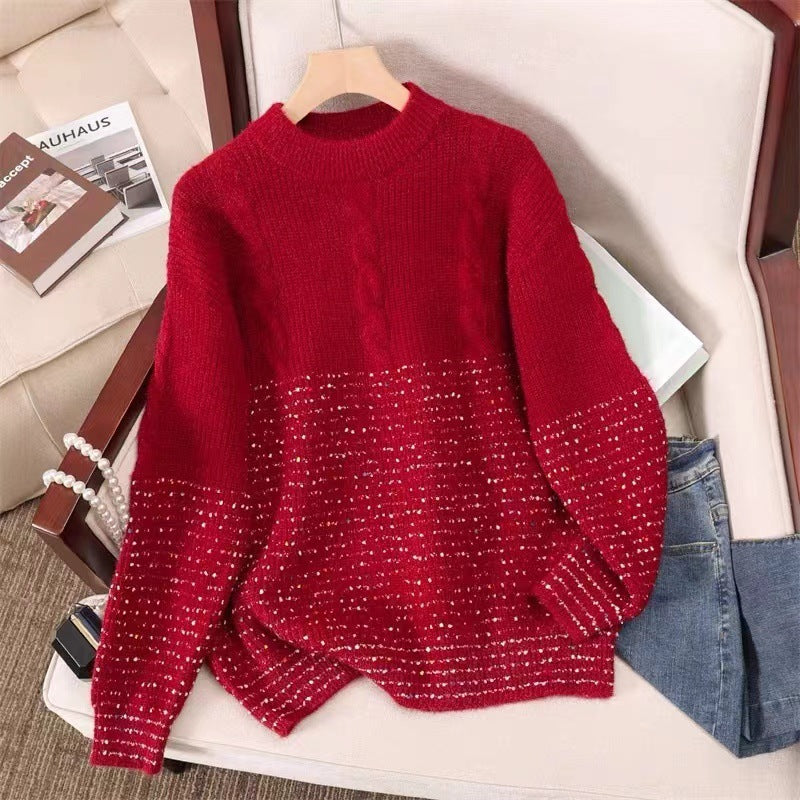Round Neck Outerwear Knitwear Age-reducing Trendy Top