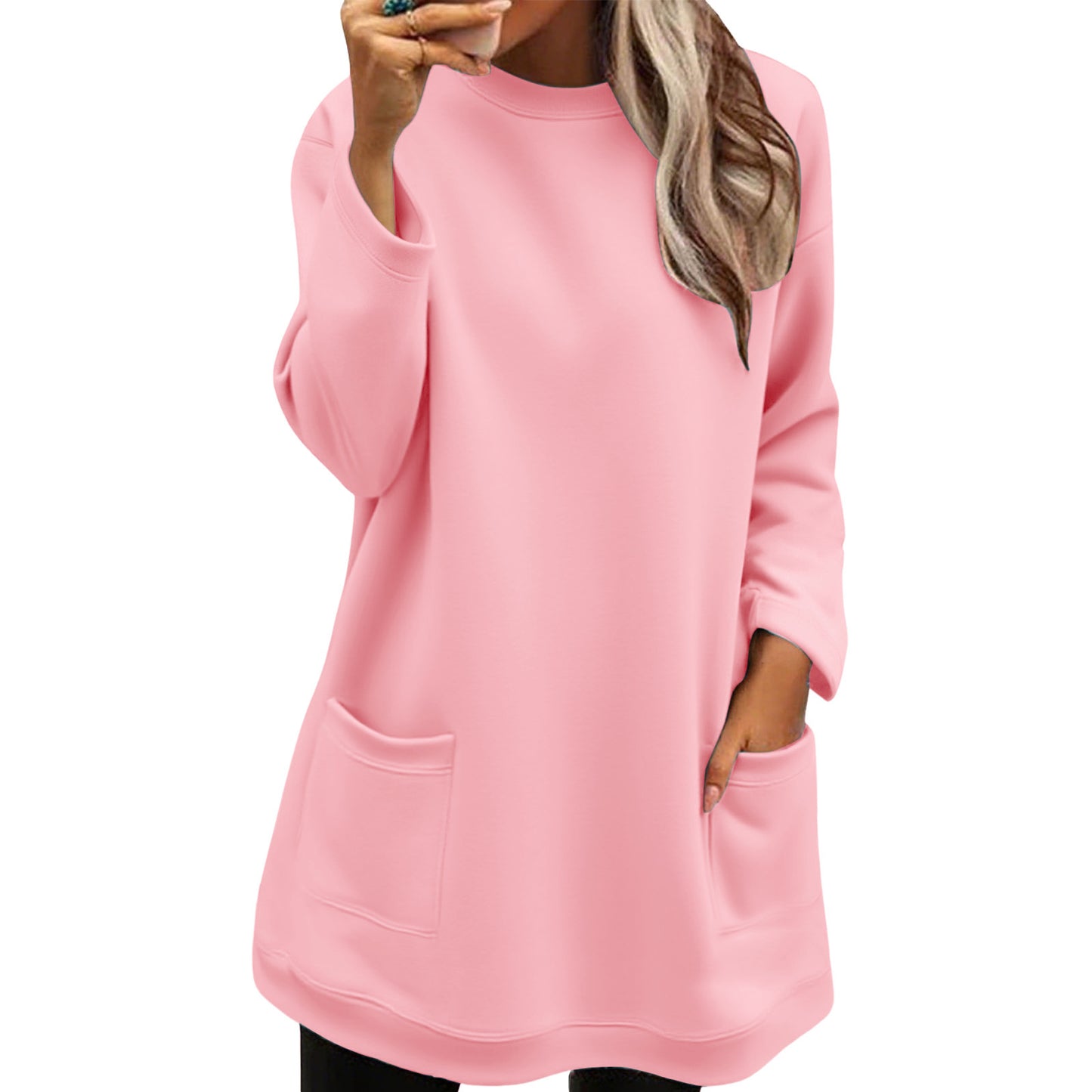 Pocket Pullover Crew Neck Long Sweatshirt