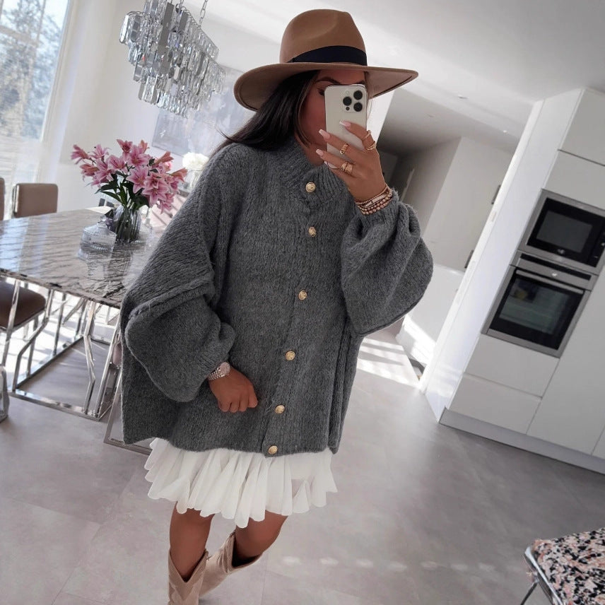 Crew Neck Casual Loose Thick Sweater Cardigan