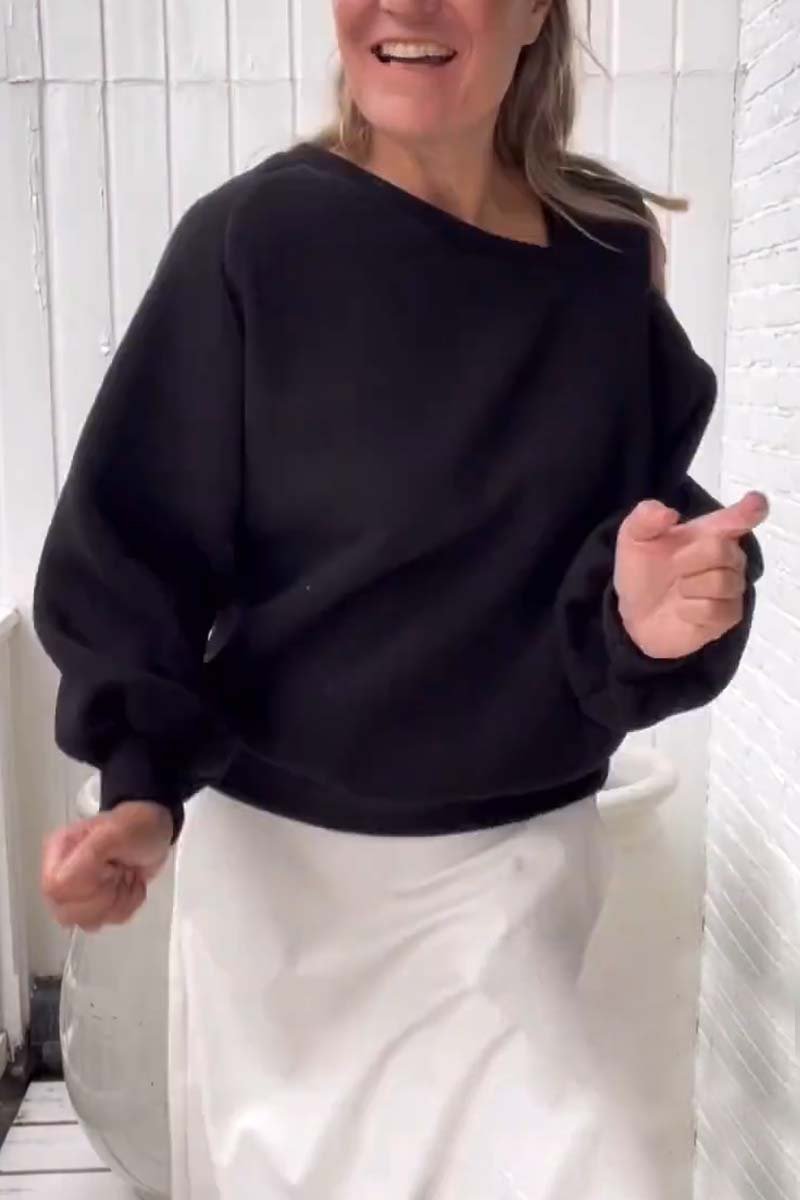 Casual Off-the-shoulder Loose Long-sleeved Fleece Sweatshirt