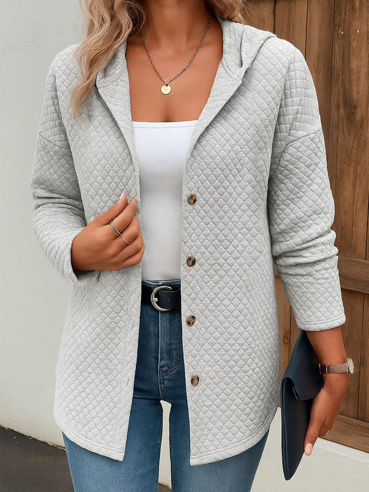 Women's Casual Loose Fashion Plaid Long Sleeve Cardigan Hoodie Coat