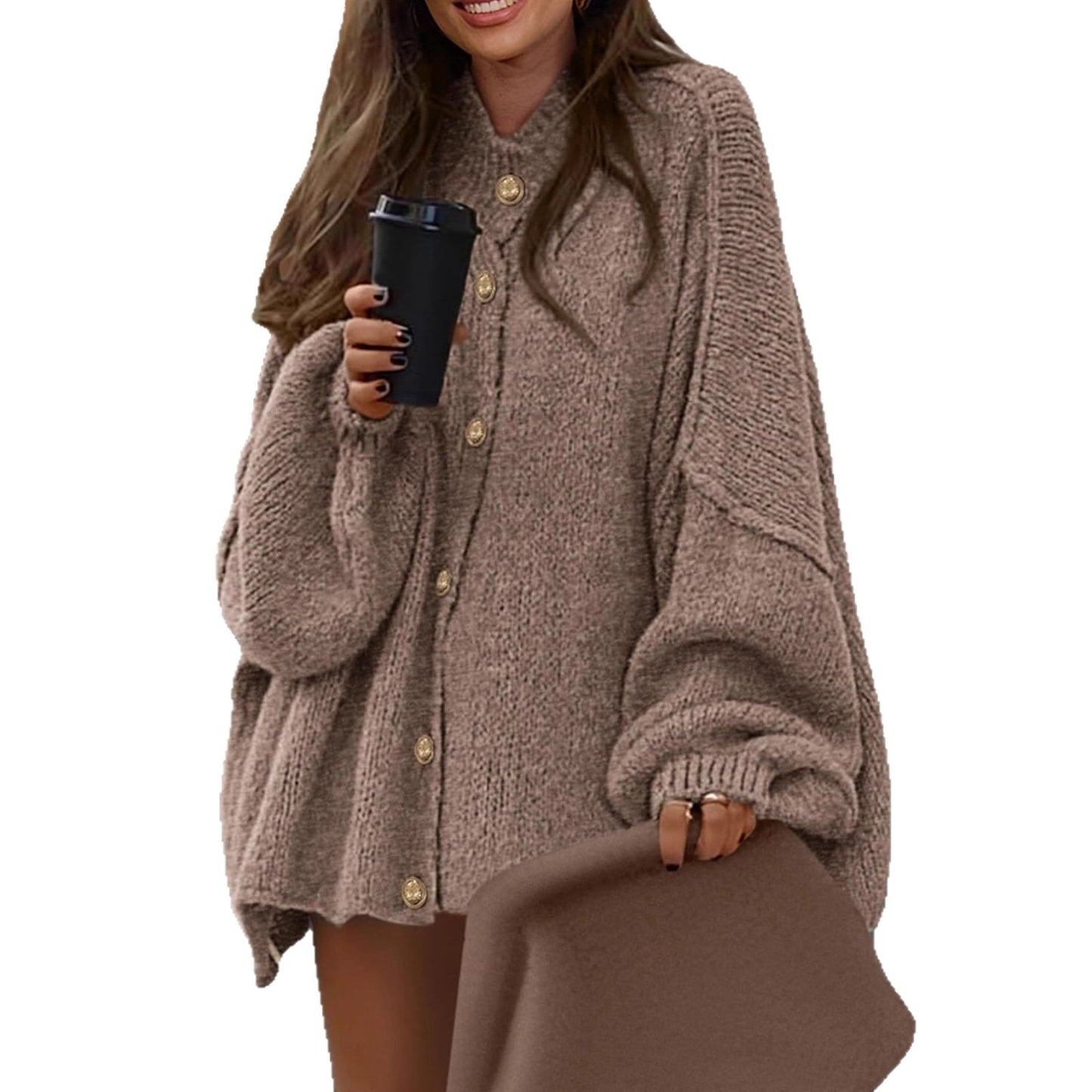 Crew Neck Casual Loose Thick Sweater Cardigan