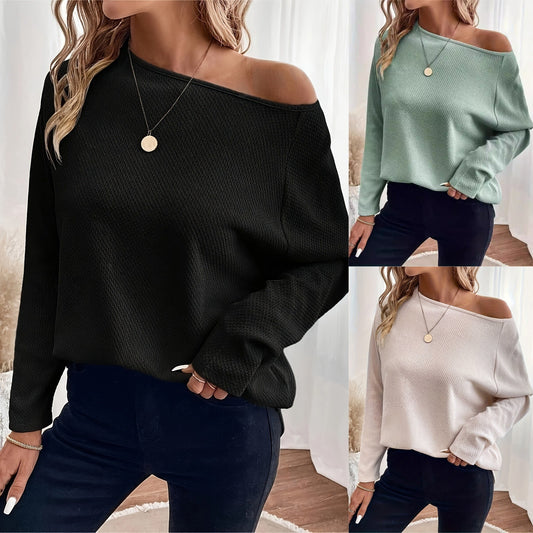 Women's Knitted Waffle Shoulder Pullover
