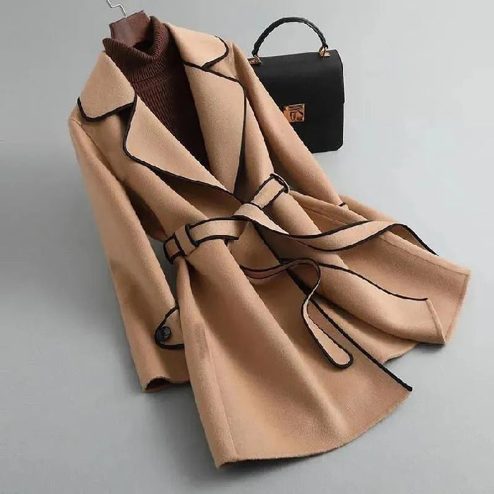 Western Style Contrast Color Mid-length Woolen Coat
