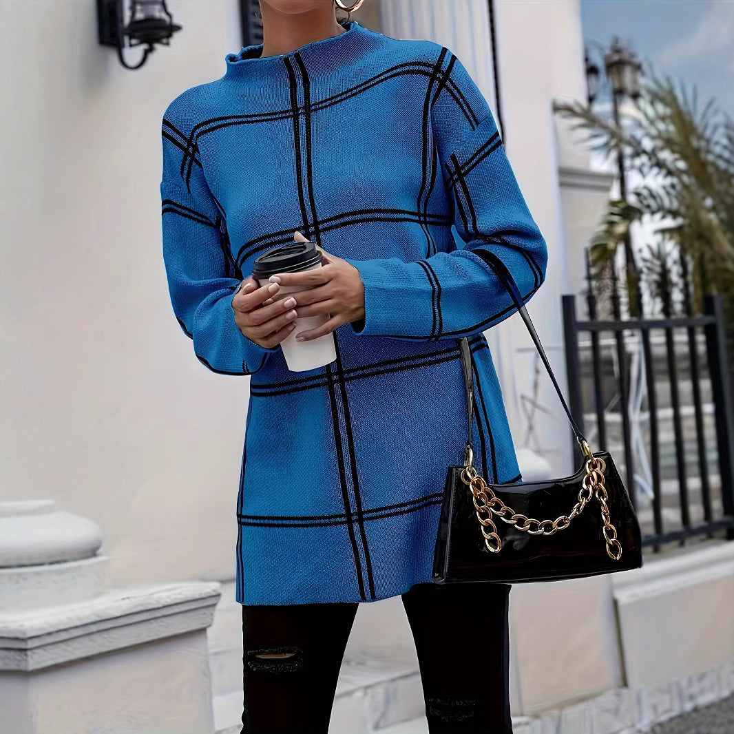 Plaid Casual All-match Round Neck Pullover Sweater