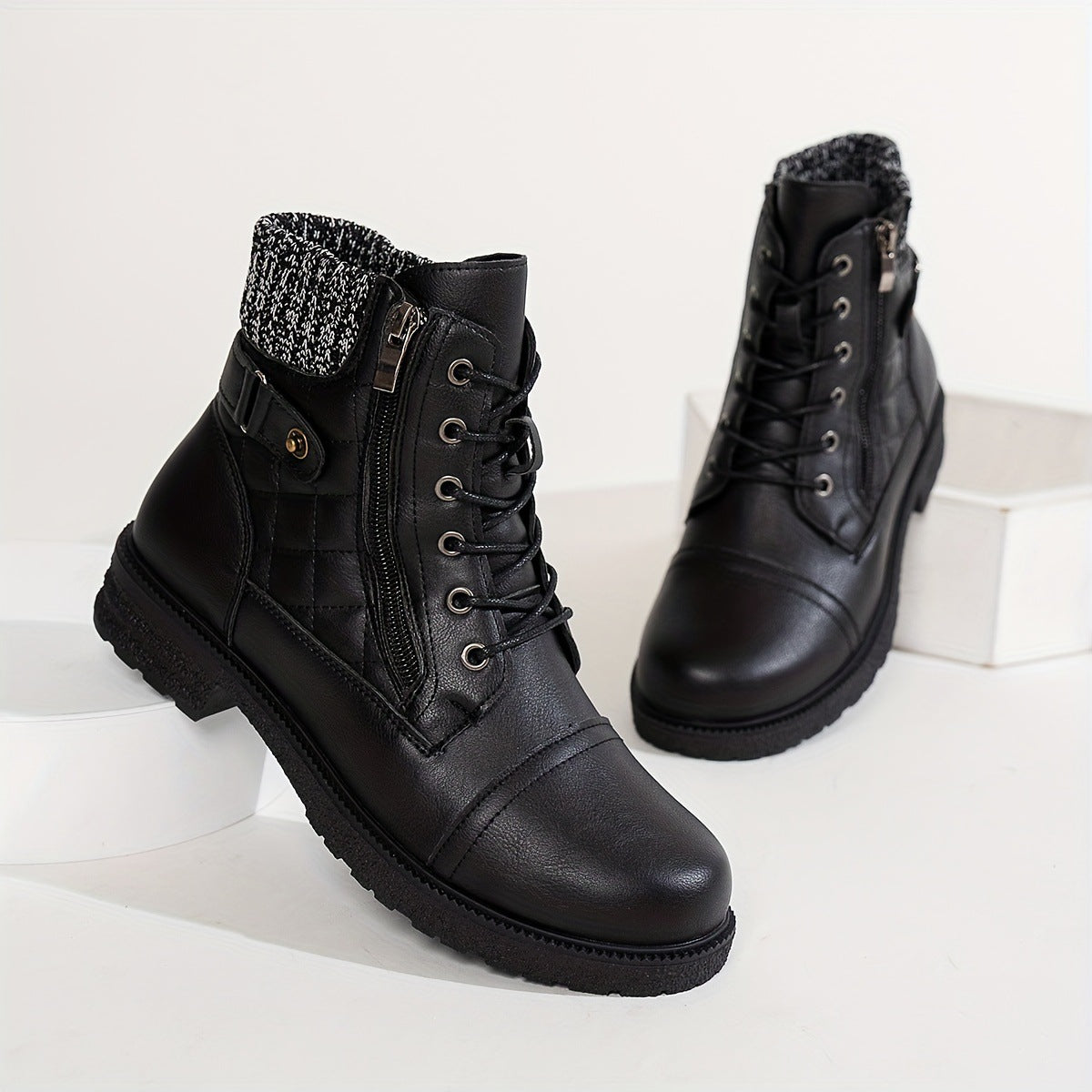Women's Fashion Side Zipper Low Heel Ankle Boots