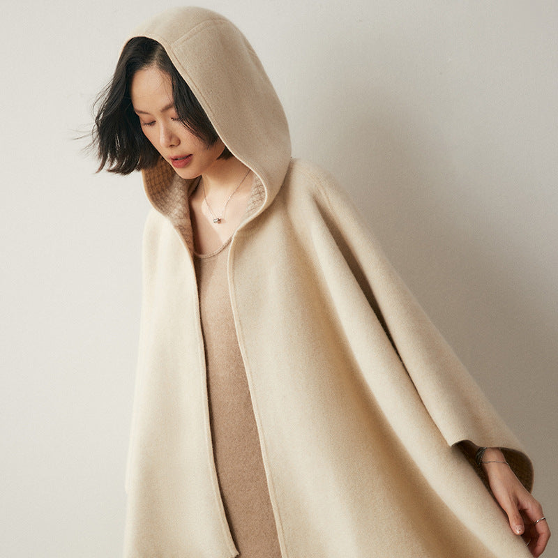 Thickened Air Layer Tassel Hooded Shawl Cape