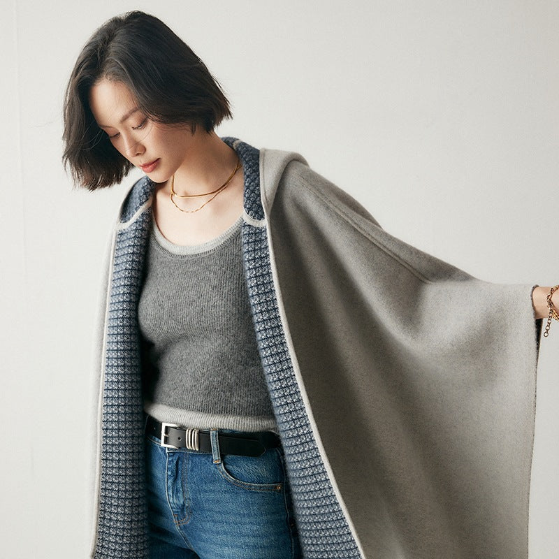 Thickened Air Layer Tassel Hooded Shawl Cape