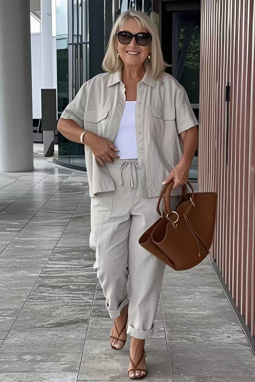 Casual Cotton And Linen Blazer Loose Trousers Suit