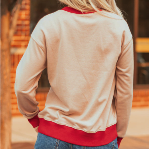 Letters And Graphics Striped Detail Loose Sweatshirt