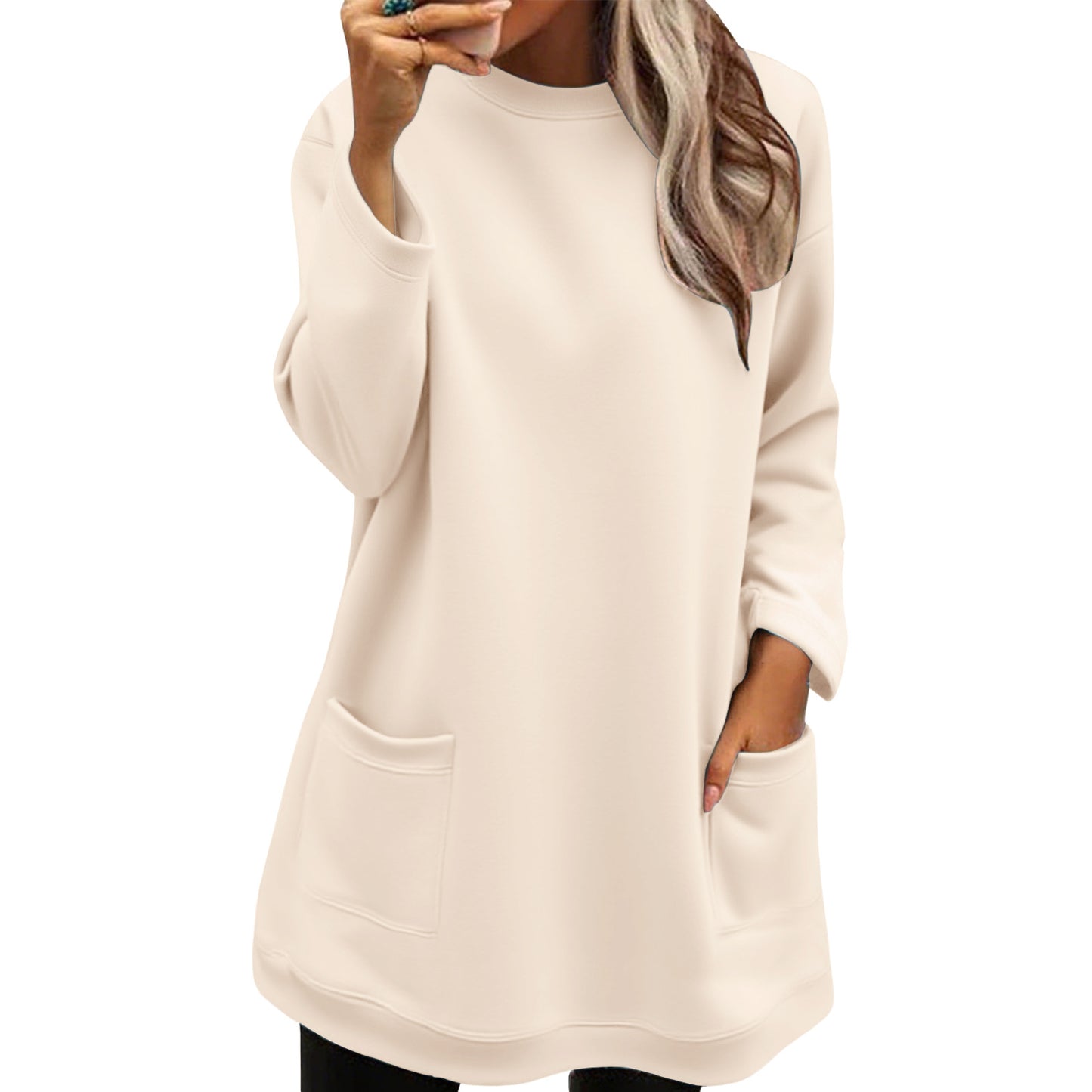 Pocket Pullover Crew Neck Long Sweatshirt