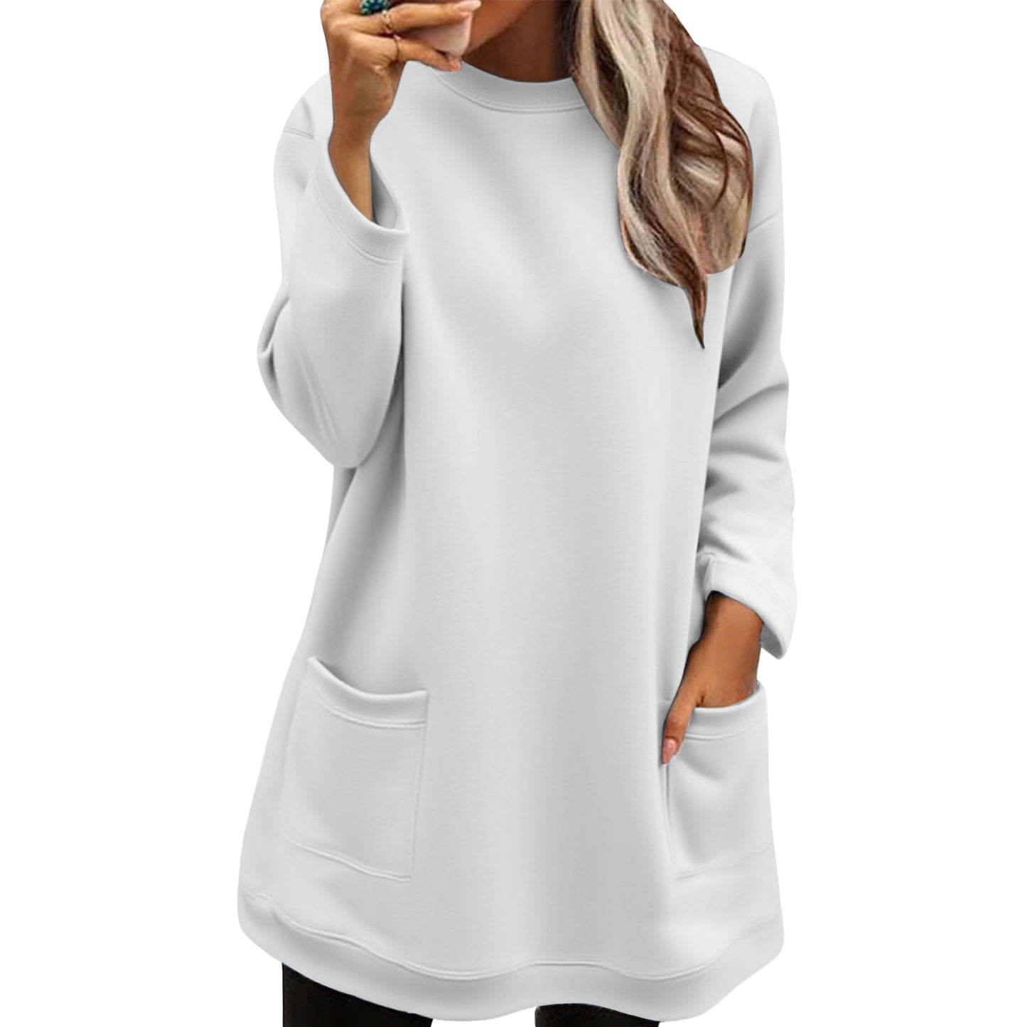 Pocket Pullover Crew Neck Long Sweatshirt