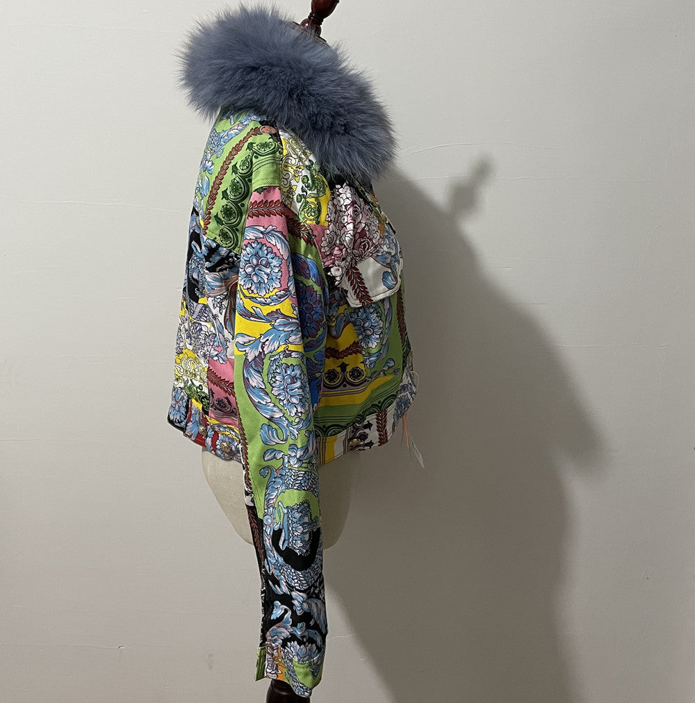 Women's Vintage Printing Denim Plush Thickened Coat