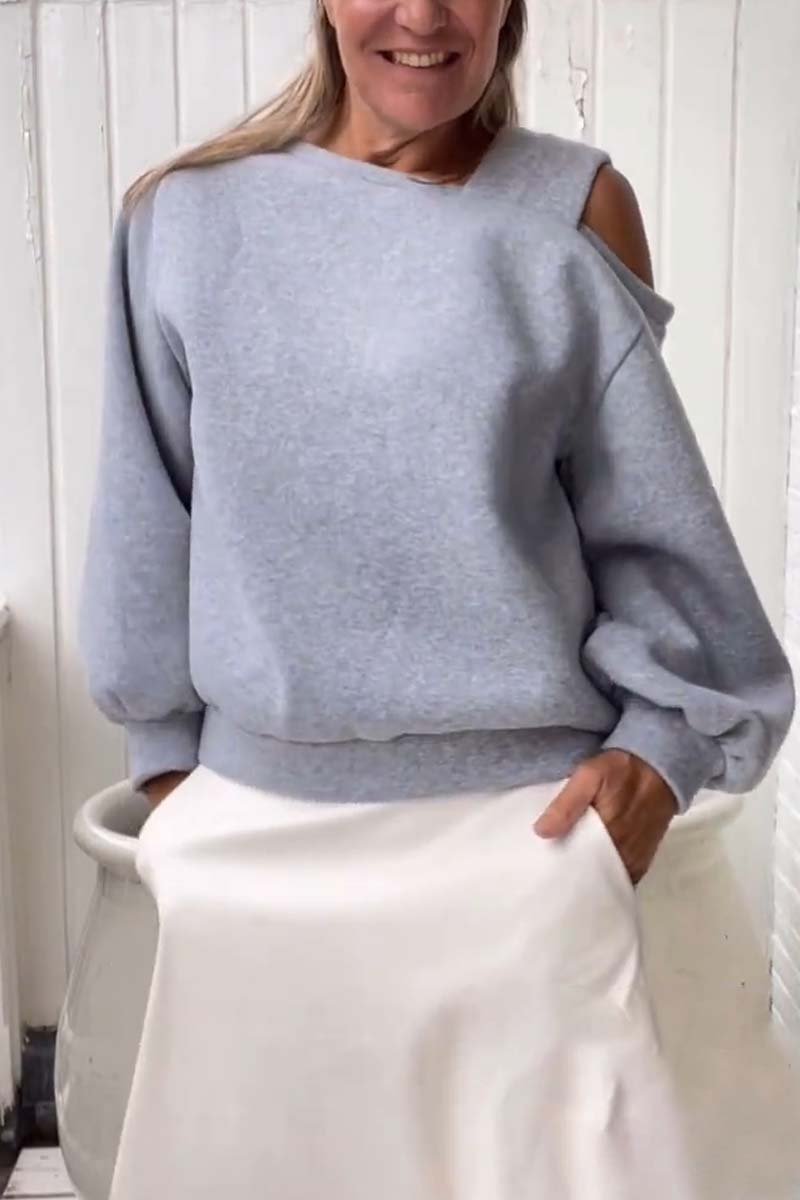 Casual Off-the-shoulder Loose Long-sleeved Fleece Sweatshirt