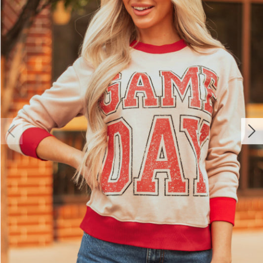 Letters And Graphics Striped Detail Loose Sweatshirt