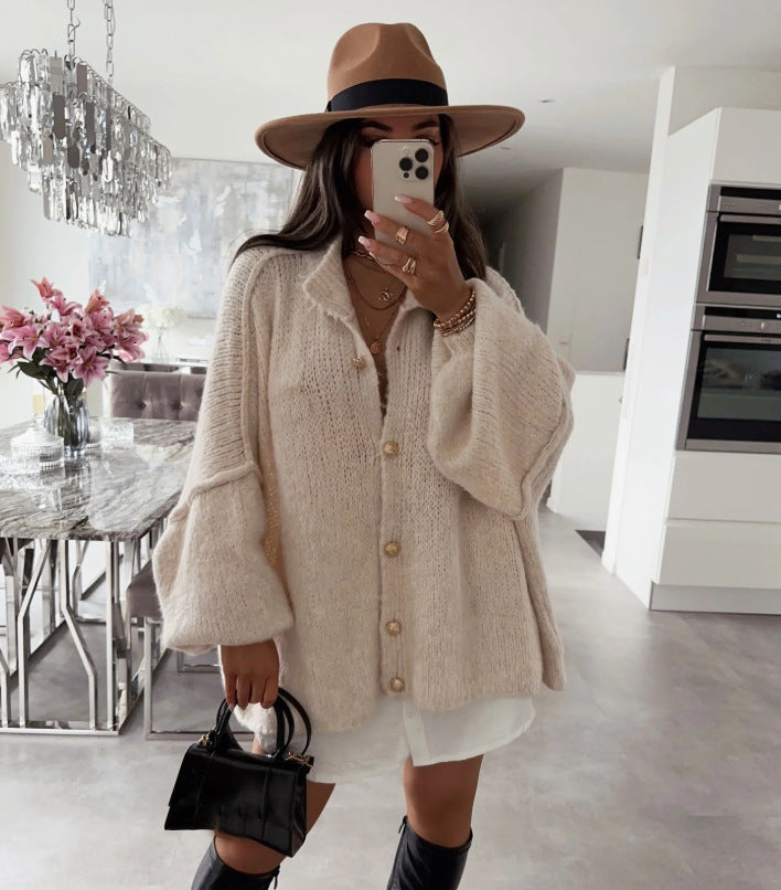 Crew Neck Casual Loose Thick Sweater Cardigan