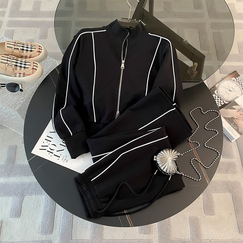Slimming Youthful-looking Cardigan Long-sleeved Sweater Wide-leg Pants Two-piece Set