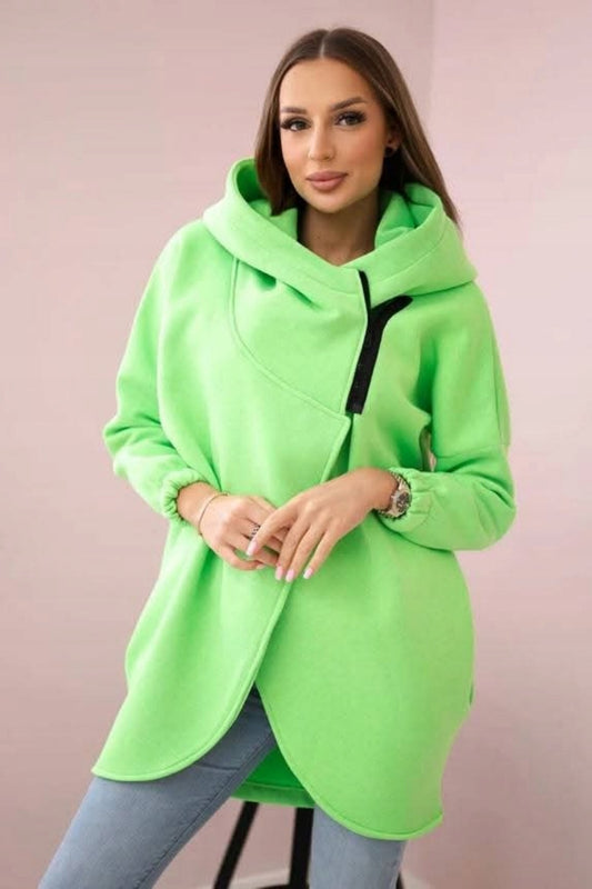 Hooded Sports Fleece Sweatshirt Casual Long-sleeved Zipper Jacket For Women Plus Size Solid Color Jacket